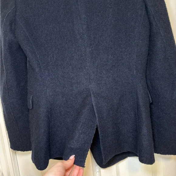 Massimo Dutti - Long Sleeve Women’s Business Casual Office Navy Blue Wool Blazer - Picture 8 of 11